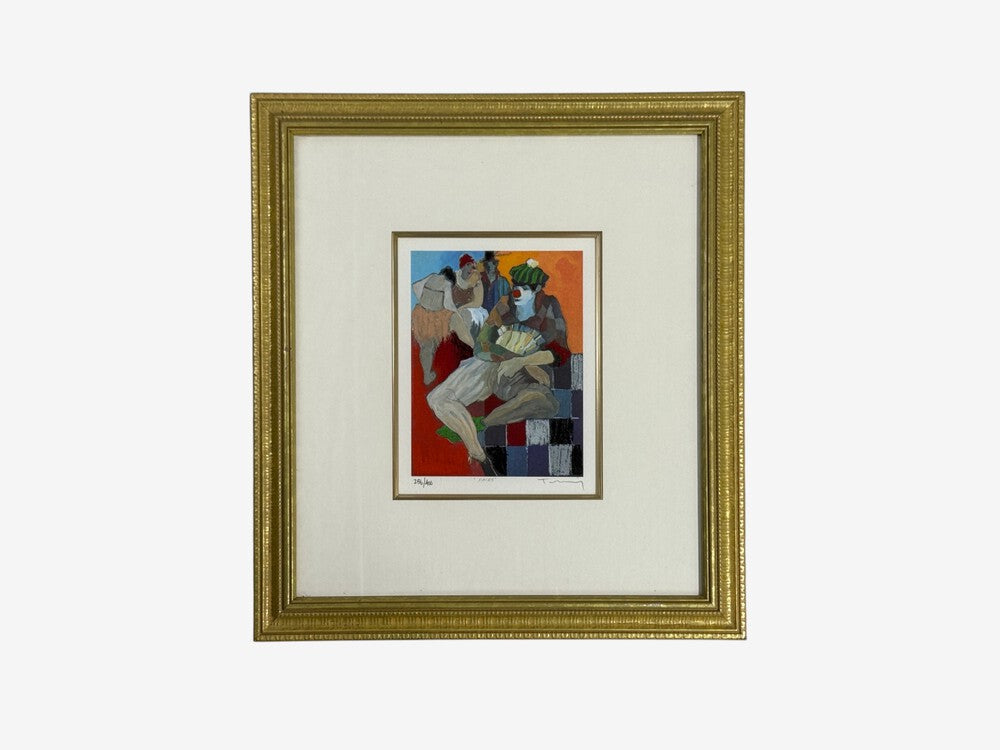 Itzchak Tarkay, Limited Edition Framed Clown Lithograph, Signed and Dated, 2000s