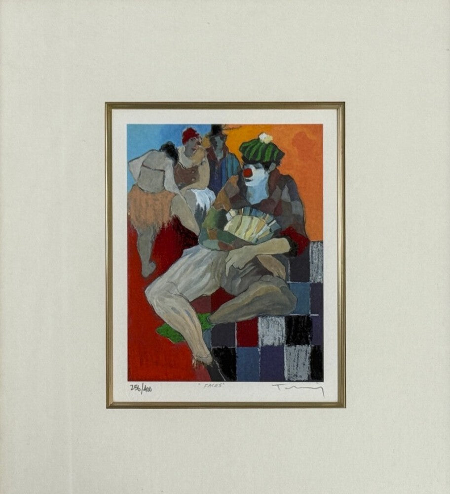 Itzchak Tarkay, Limited Edition Framed Clown Lithograph, Signed and Dated, 2000s
