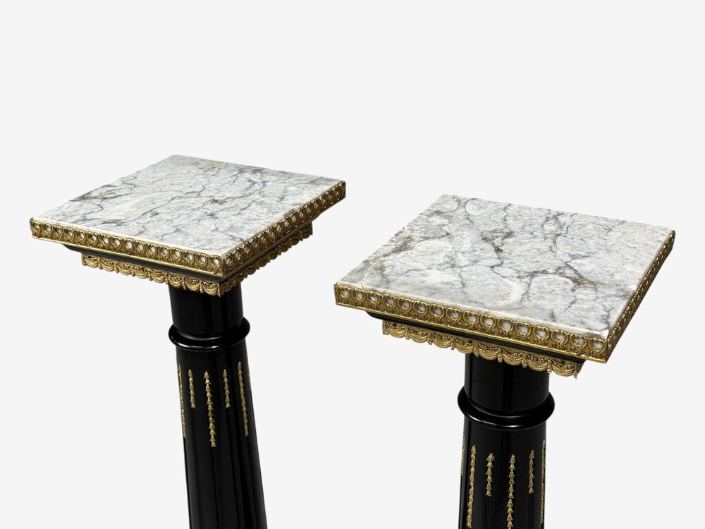 Hollywood Regency, Marble Top Pedestals, Ebonized Wood, Bronze, France, 1960s