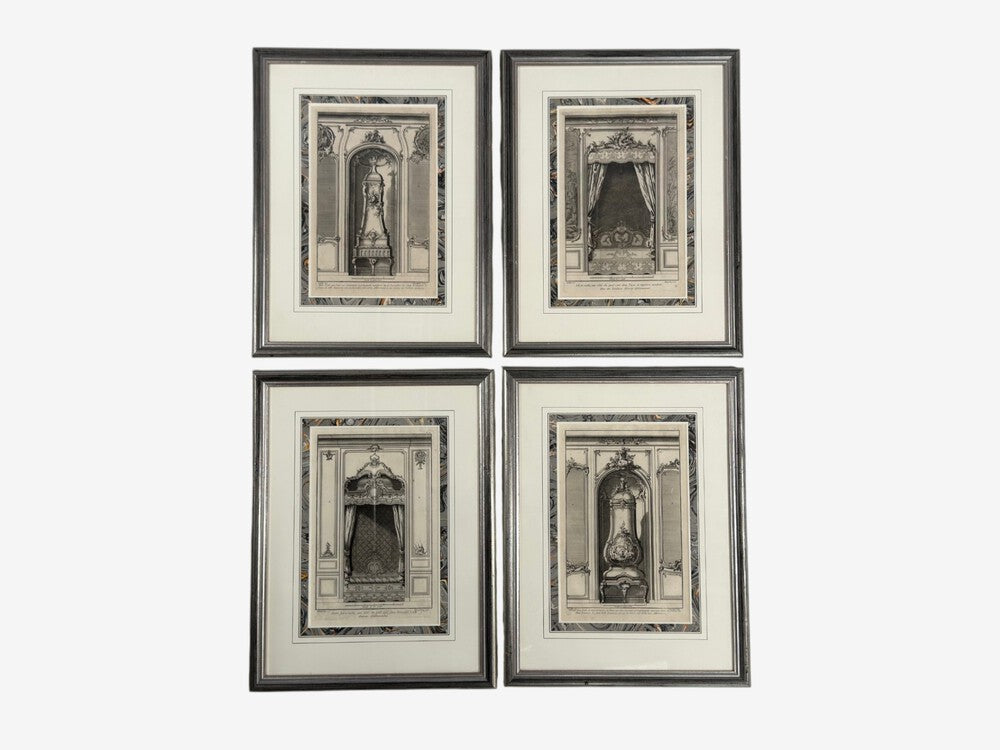 Neoclassical, Four Framed Architectural Drawings of French Interiors, 20th c.