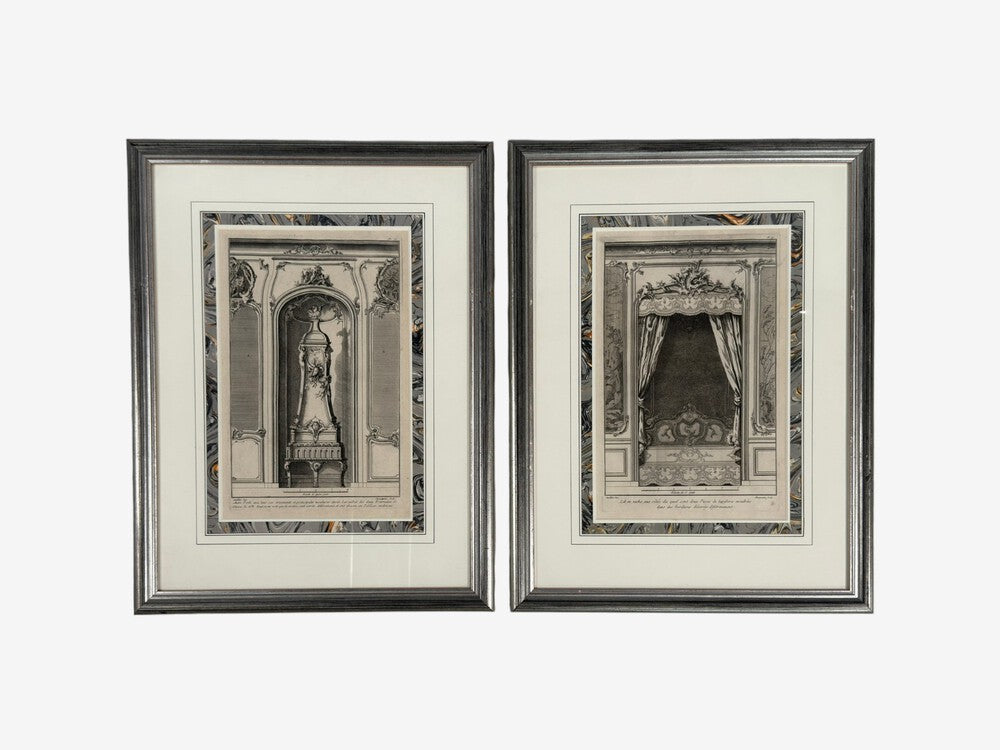 Neoclassical, Four Framed Architectural Drawings of French Interiors, 20th c.
