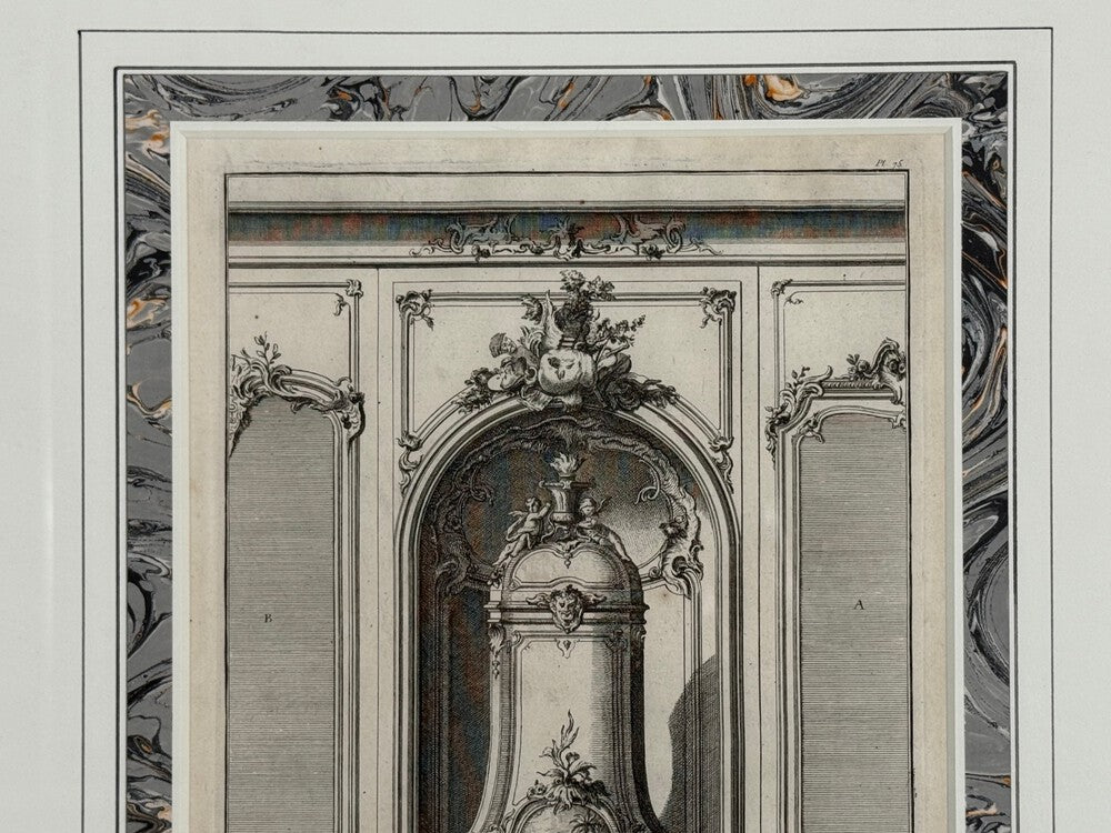 Neoclassical, Four Framed Architectural Drawings of French Interiors, 20th c.