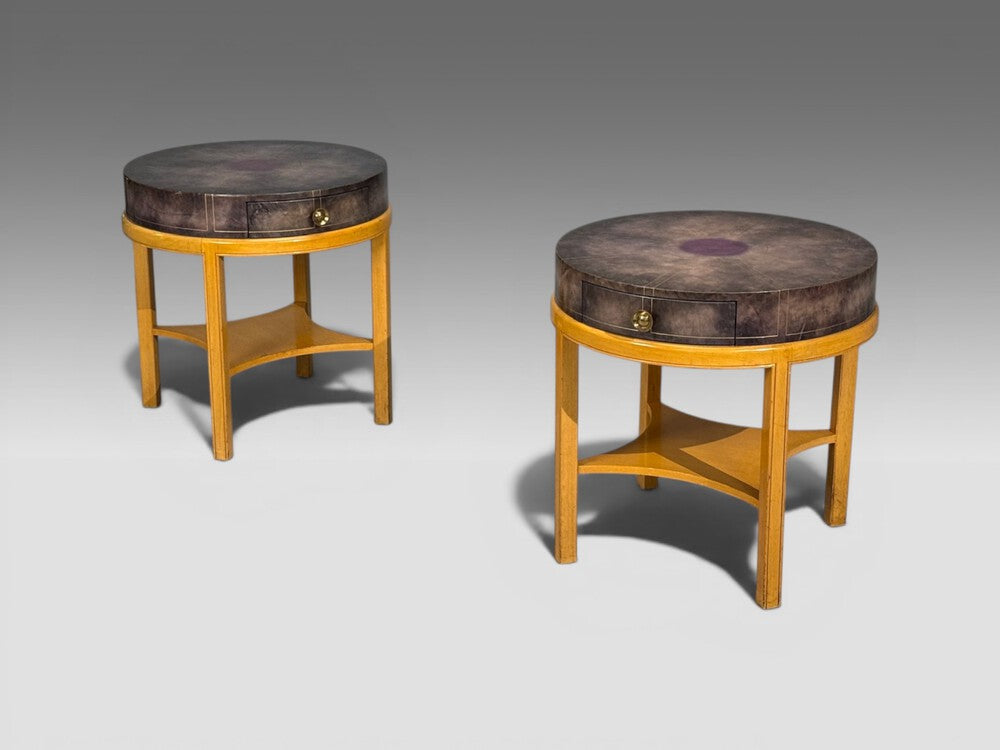 Tommi Parzinger, Nightstands, Bleached Mahogany, Leather, USA, 1930s