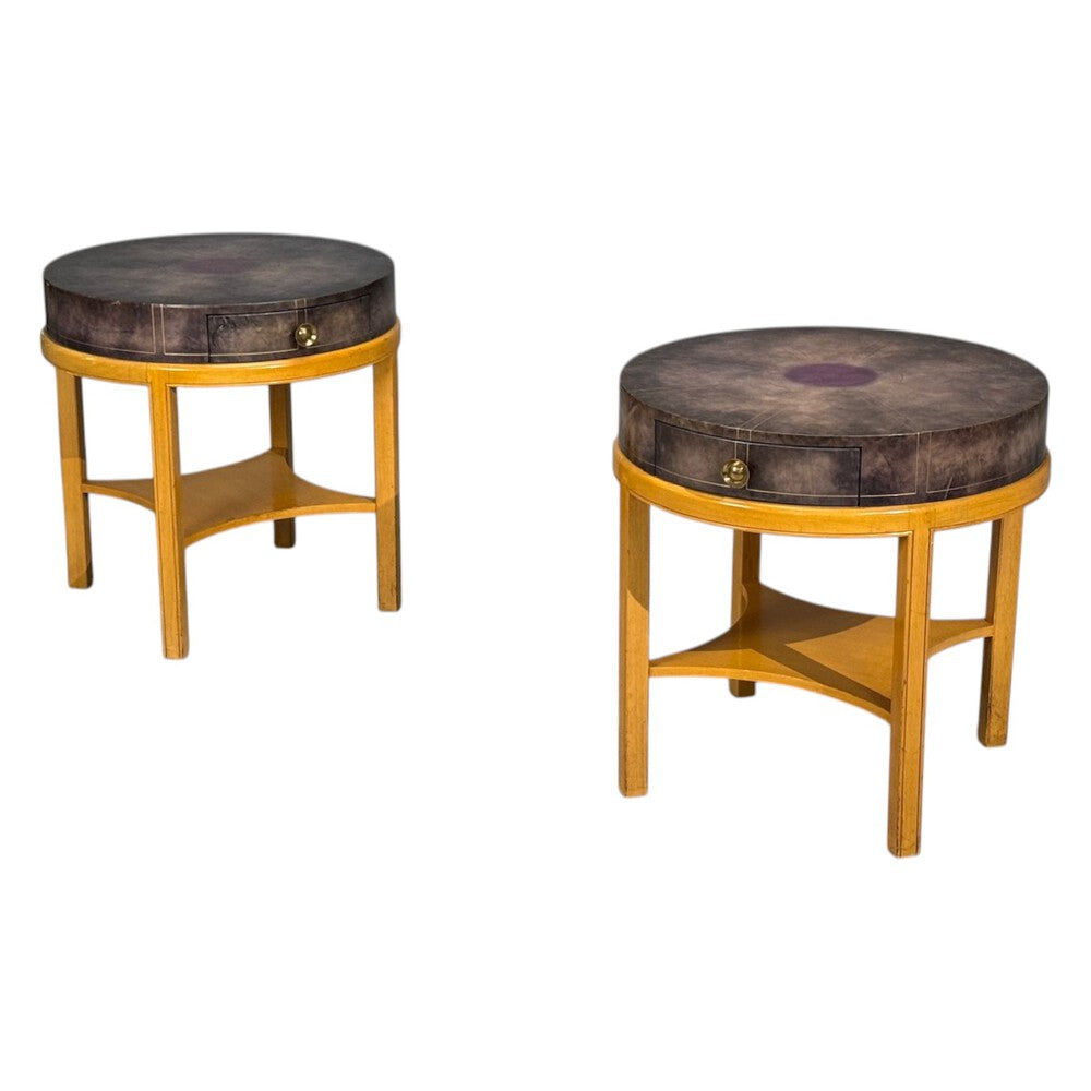 Tommi Parzinger, Nightstands, Bleached Mahogany, Leather, USA, 1930s