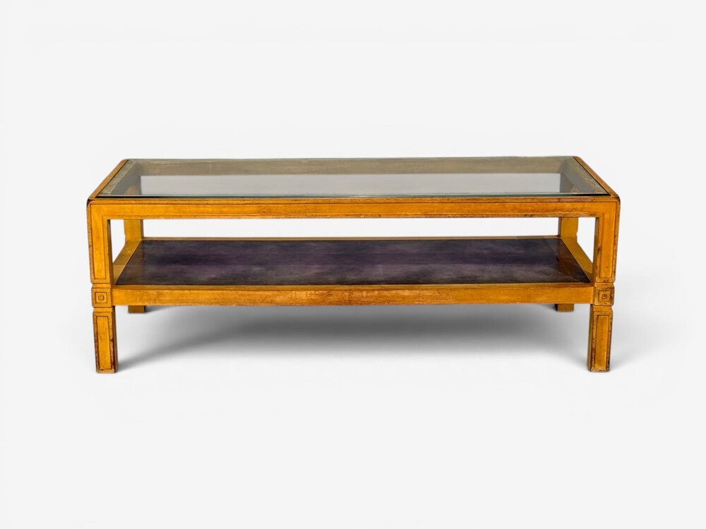 Tommi Parzinger, Coffee Table, Bleached Mahogany, Leather, USA, 1930s