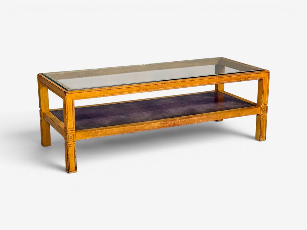 Tommi Parzinger, Coffee Table, Bleached Mahogany, Leather, USA, 1930s