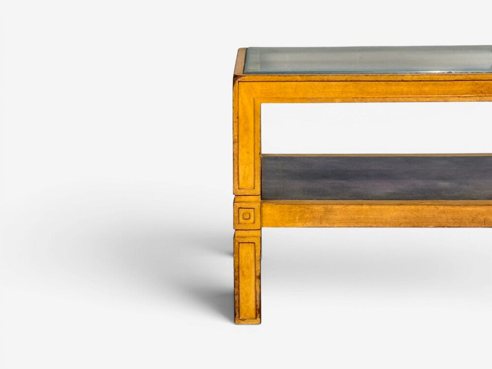 Tommi Parzinger, Coffee Table, Bleached Mahogany, Leather, USA, 1930s
