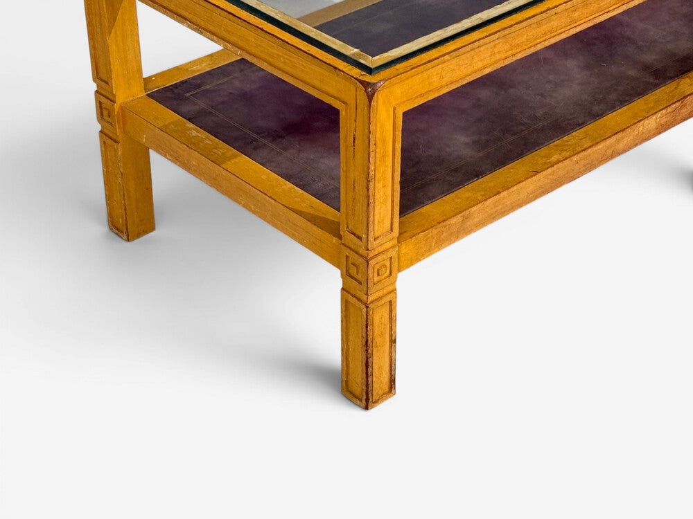 Tommi Parzinger, Coffee Table, Bleached Mahogany, Leather, USA, 1930s