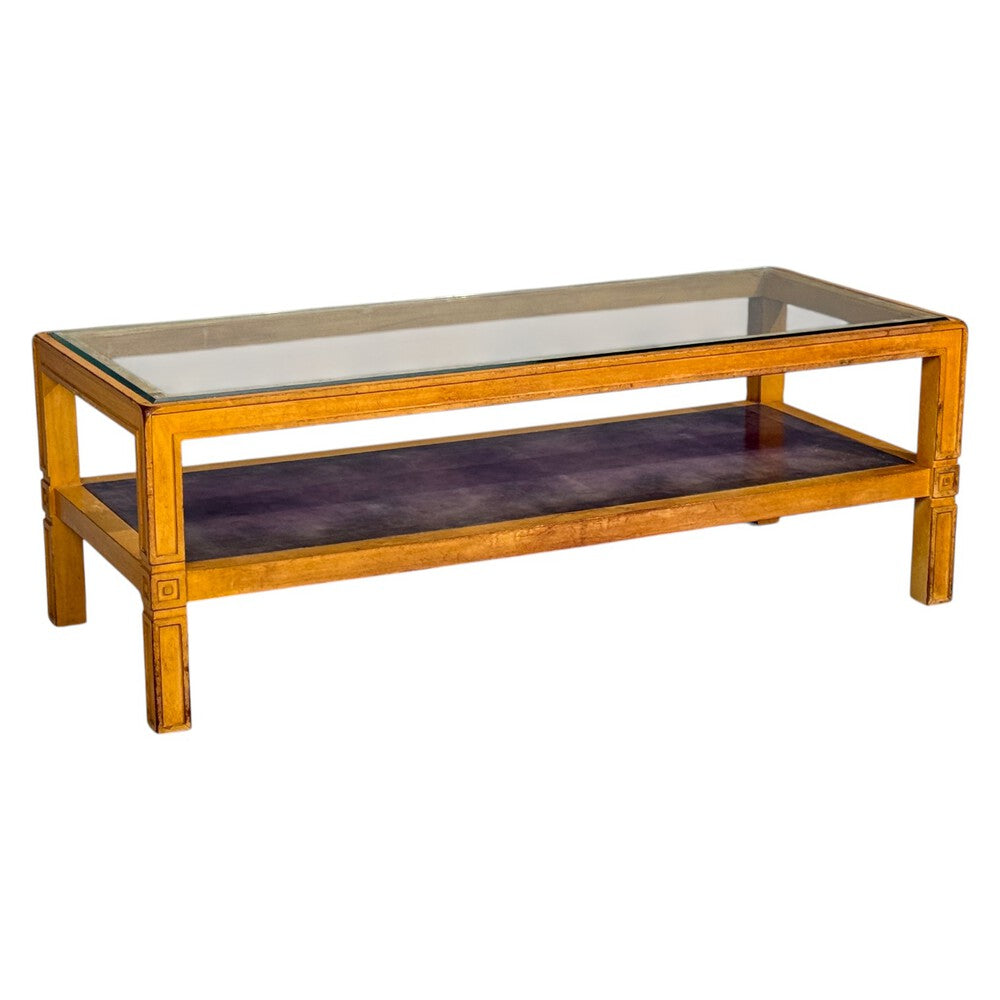 Tommi Parzinger, Coffee Table, Bleached Mahogany, Leather, USA, 1930s