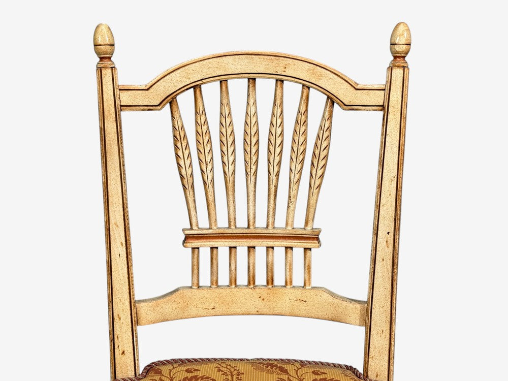 Regency, Four Dining Chairs, Painted Wood, Straw, Fabric, USA, 1940s