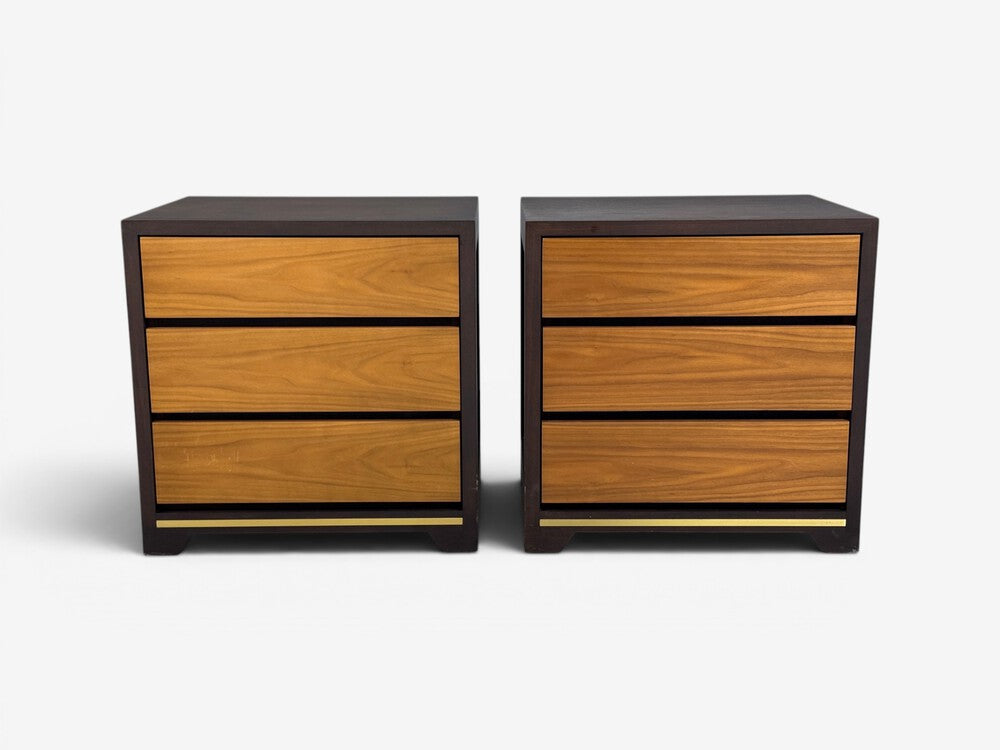 Modern, Nightstands or Bedside Tables, Stained Wood, Brass, USA, 21st c.