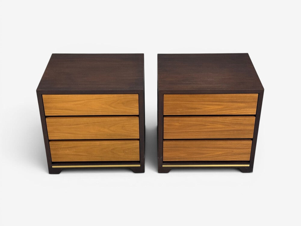 Modern, Nightstands or Bedside Tables, Stained Wood, Brass, USA, 21st c.