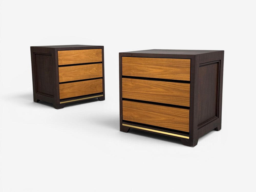 Modern, Nightstands or Bedside Tables, Stained Wood, Brass, USA, 21st c.