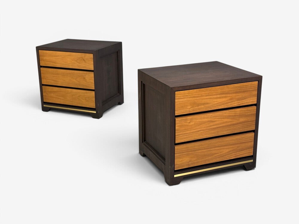 Modern, Nightstands or Bedside Tables, Stained Wood, Brass, USA, 21st c.