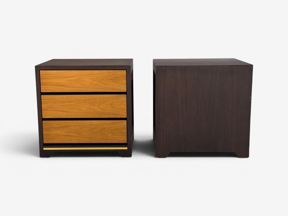 Modern, Nightstands or Bedside Tables, Stained Wood, Brass, USA, 21st c.