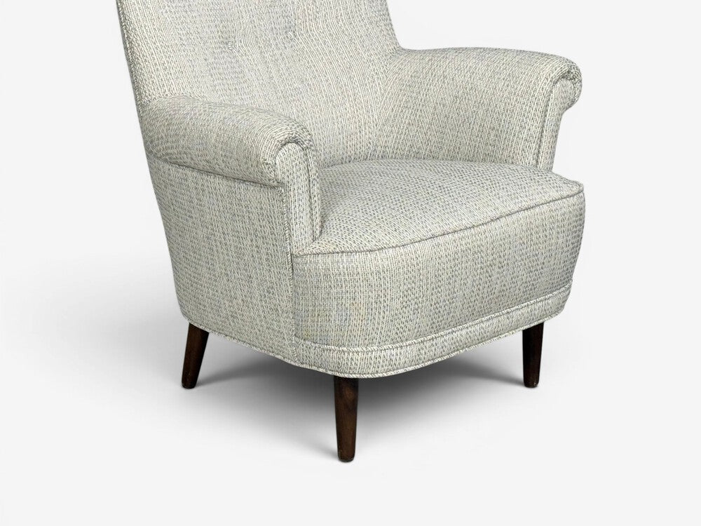 Carl Malmsten, Lounge Chairs, Grey Fabric, Wood, Sweden, 1950s