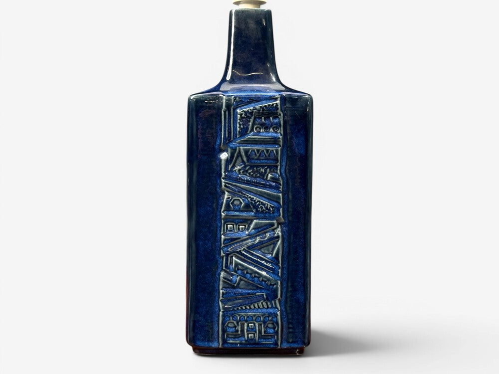 Désirée Stentøj, Blue Glazed Stoneware, Large Table Lamp, Denmark, 1970s