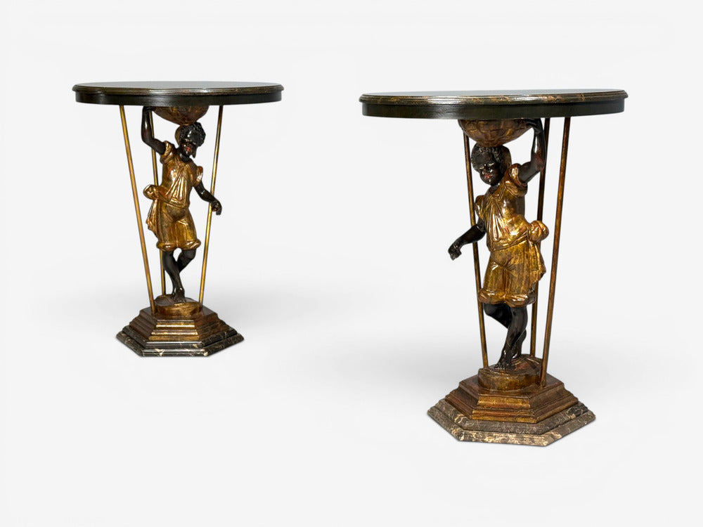 18th/19th c. Italian, Venetian Blackamoor Gueridons, Opposing Figures, Marble