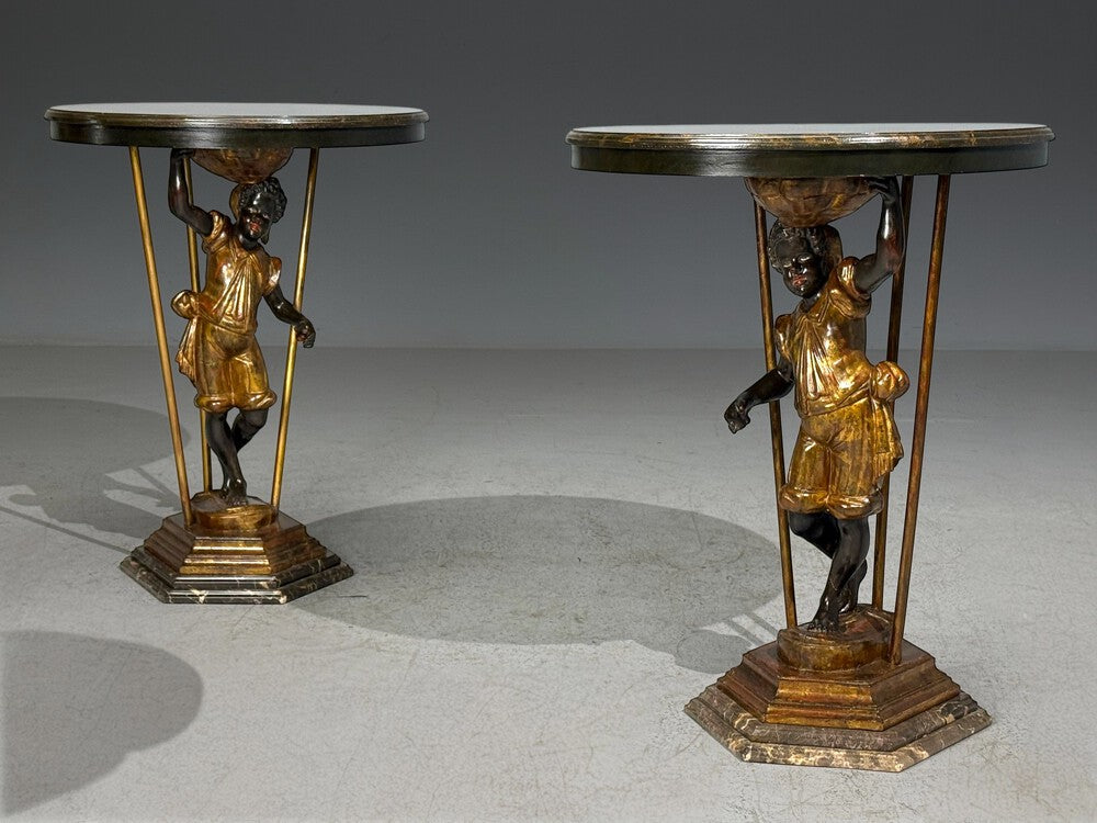 18th/19th c. Italian, Venetian Blackamoor Gueridons, Opposing Figures, Marble