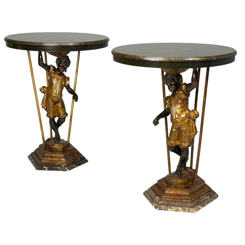 18th/19th c. Italian, Venetian Blackamoor Gueridons, Opposing Figures, Marble