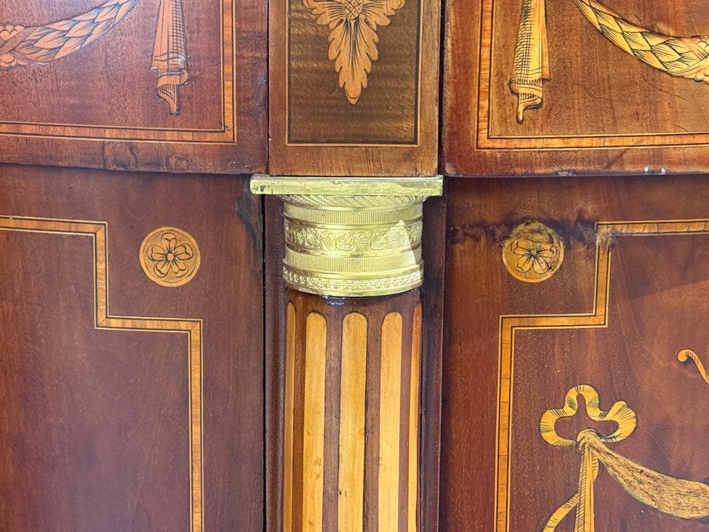 1830s French Neoclassical, Demi Lune Cabinets, Bronze, Satinwood Inlay