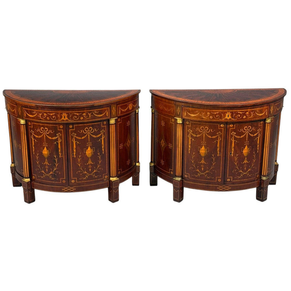 1830s French Neoclassical, Demi Lune Cabinets, Bronze, Satinwood Inlay