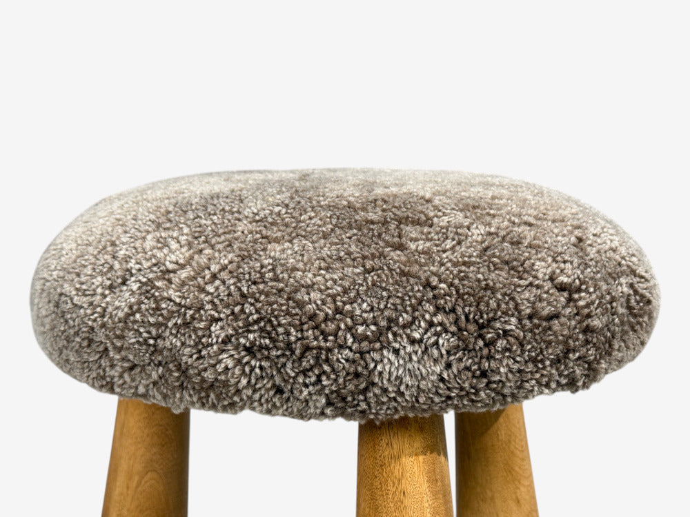 Danish Modern Style, Gray Sheepskin, Maple, Shearling Footstools, 21st c.