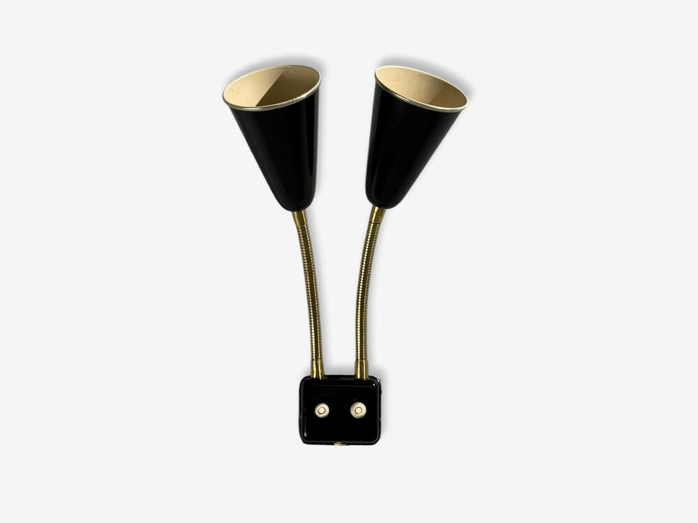 Upsala Armaturfabrik, Adjustable Wall Sconce, Black Metal, Brass, Sweden, 1960s