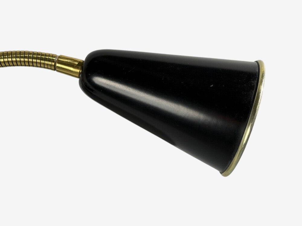Upsala Armaturfabrik, Adjustable Wall Sconce, Black Metal, Brass, Sweden, 1960s