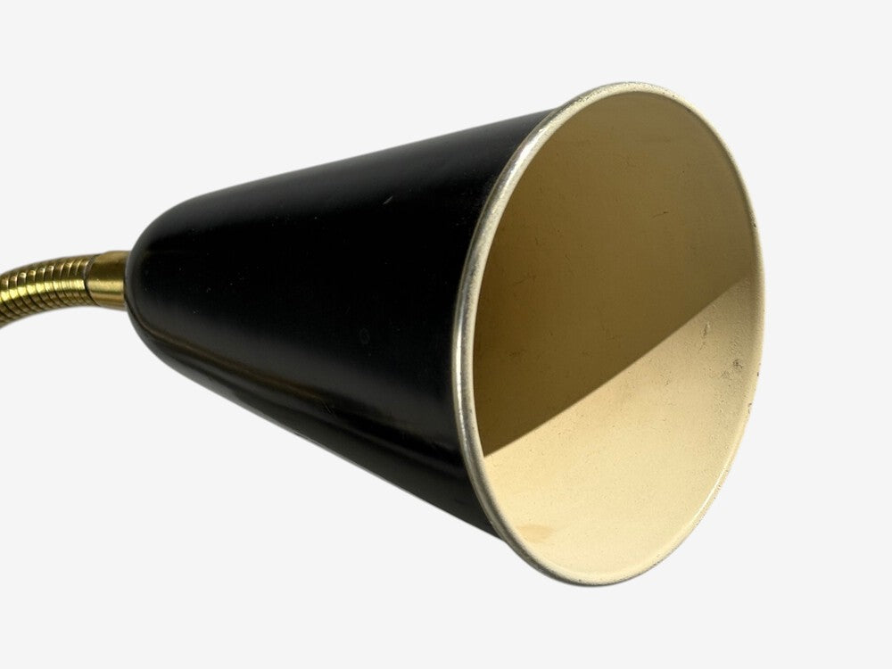 Upsala Armaturfabrik, Adjustable Wall Sconce, Black Metal, Brass, Sweden, 1960s