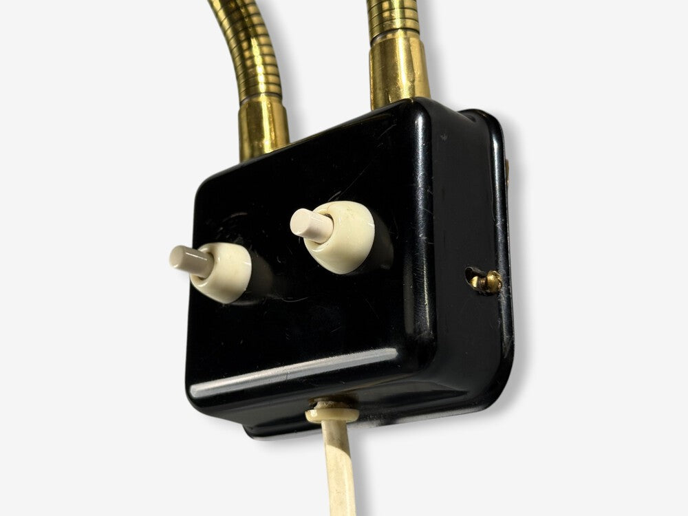 Upsala Armaturfabrik, Adjustable Wall Sconce, Black Metal, Brass, Sweden, 1960s