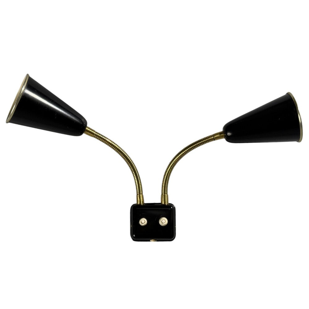 Upsala Armaturfabrik, Adjustable Wall Sconce, Black Metal, Brass, Sweden, 1960s