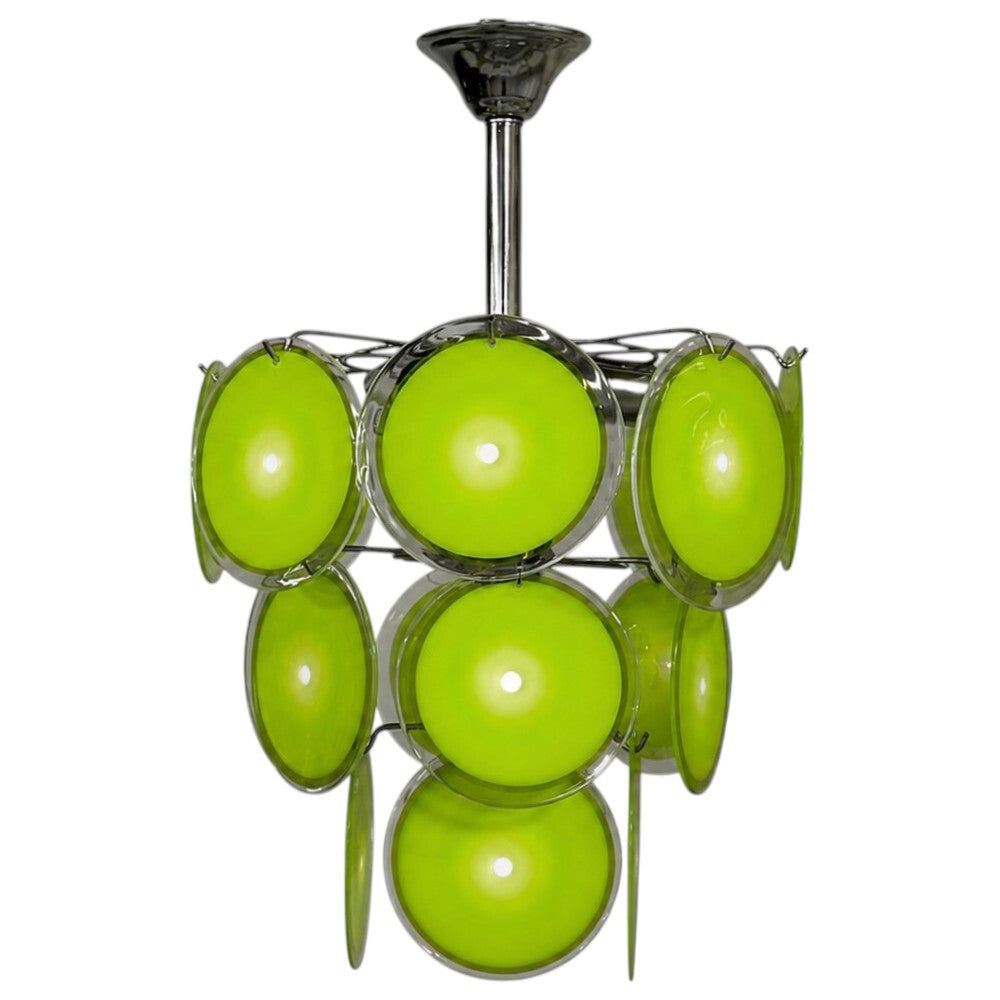 Mid-Century Modern, Green Murano Glass, Chrome, Pendant Light, 1960s