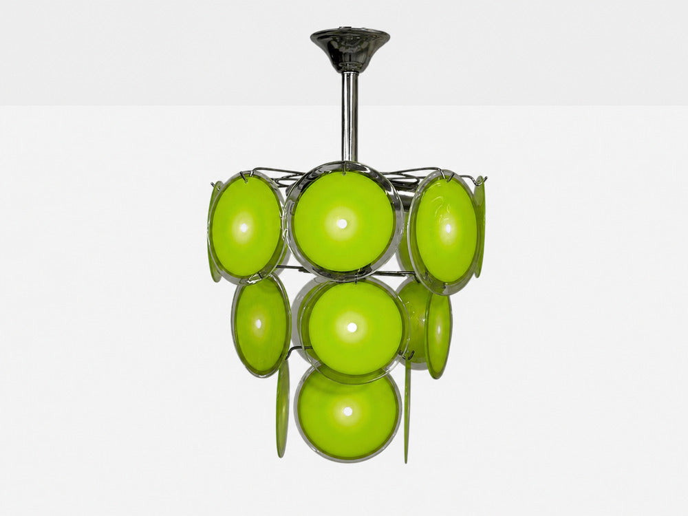 Mid-Century Modern, Green Murano Glass, Chrome, Pendant Light, 1960s