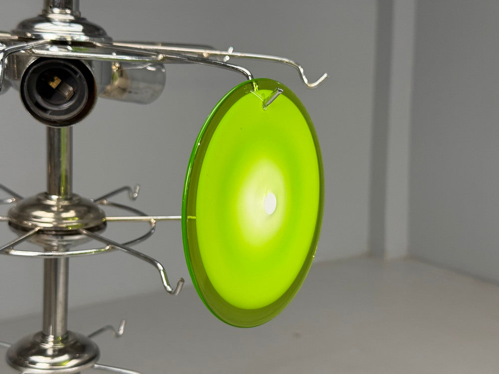Mid-Century Modern, Green Murano Glass, Chrome, Pendant Light, 1960s