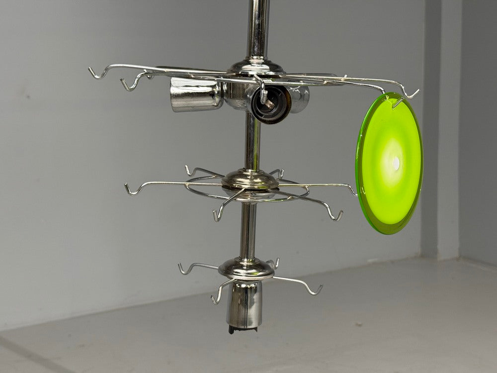 Mid-Century Modern, Green Murano Glass, Chrome, Pendant Light, 1960s
