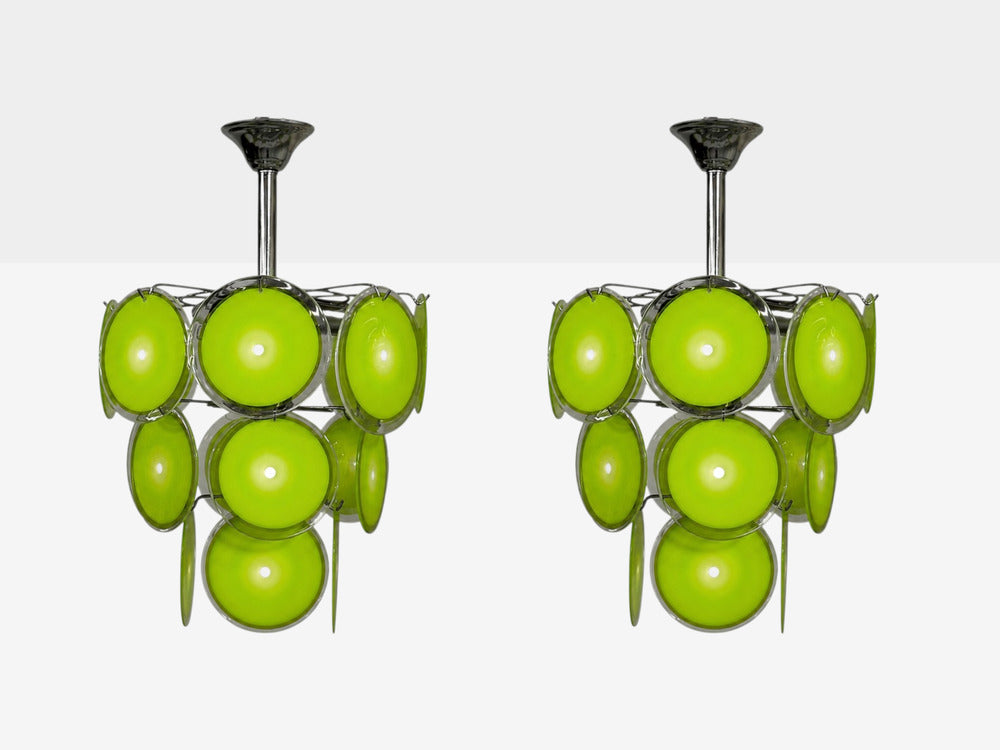 Mid-Century Modern, Green Murano Glass, Chrome, Pendant Light, 1960s