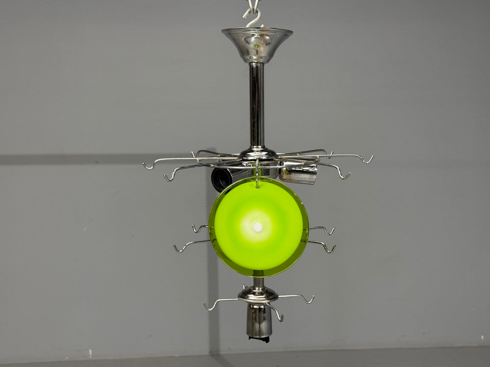 Mid-Century Modern, Green Murano Glass, Chrome, Pendant Light, 1960s