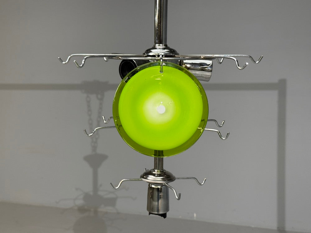 Mid-Century Modern, Green Murano Glass, Chrome, Pendant Light, 1960s