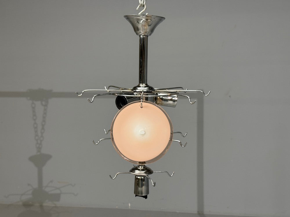Mid-Century Modern, Pink Murano Glass, Chrome, Pendant Light, 1960s