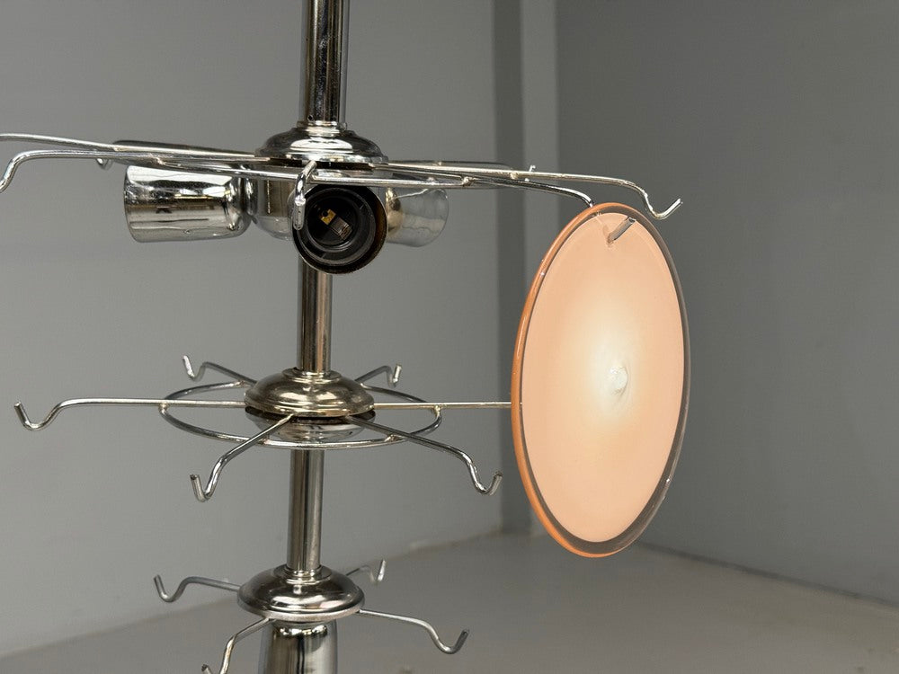 Mid-Century Modern, Pink Murano Glass, Chrome, Pendant Light, 1960s