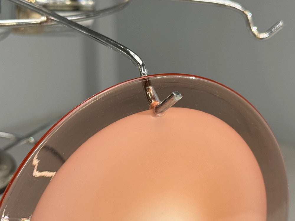 Mid-Century Modern, Bright Pink Murano Glass, Chrome, Pendant Light, 1960s