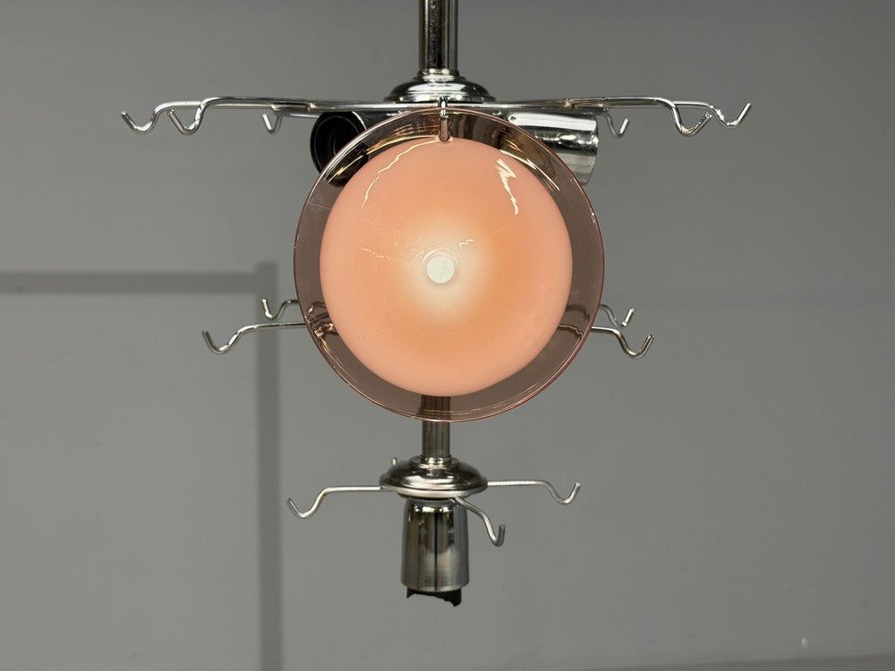 Mid-Century Modern, Bright Pink Murano Glass, Chrome, Pendant Light, 1960s