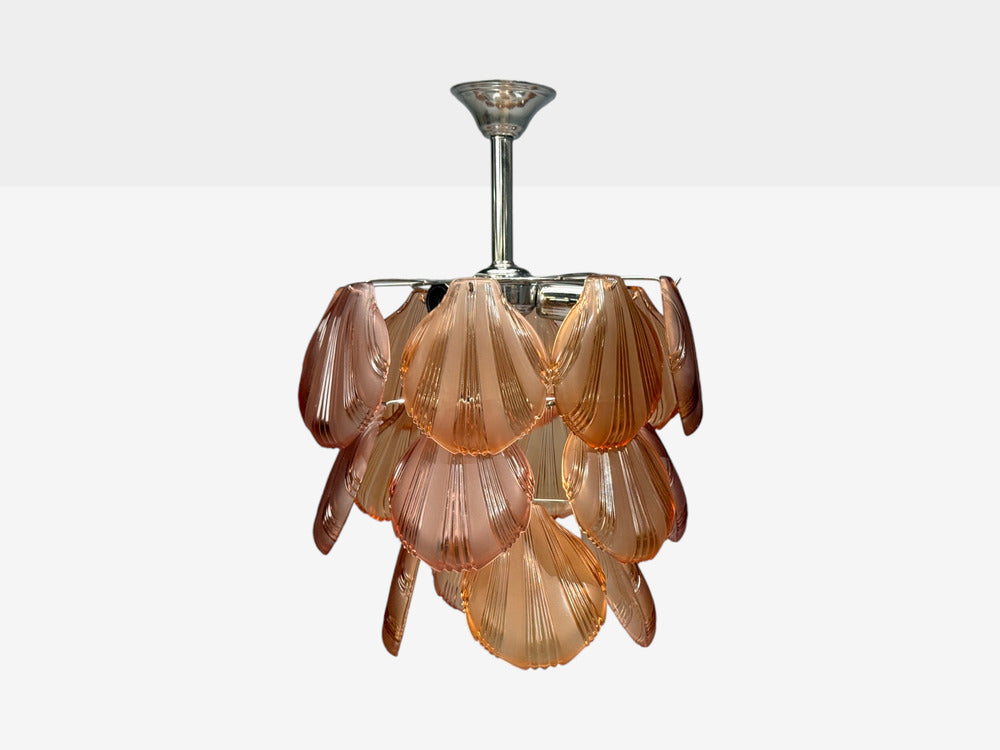 Mid-Century Modern, Orange Shell Motif Murano Glass, Pendant Light, 1960s