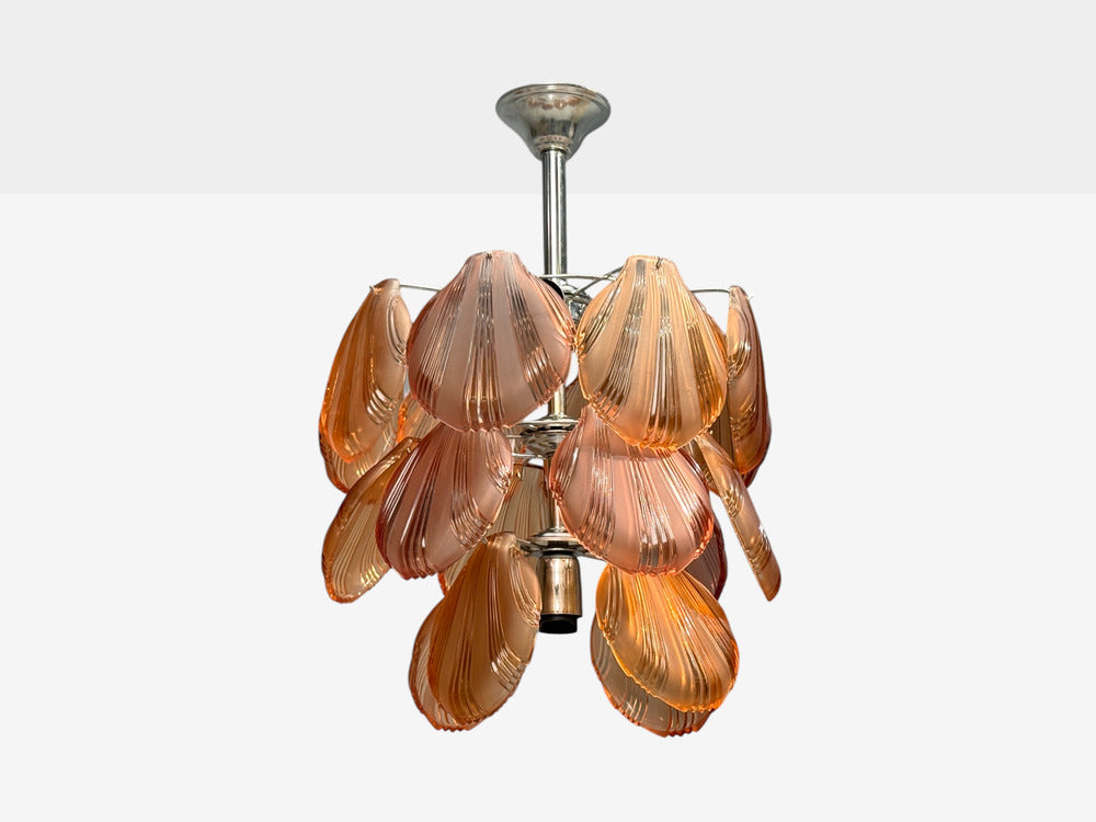 Mid-Century Modern, Orange Shell Motif Murano Glass, Pendant Light, 1960s