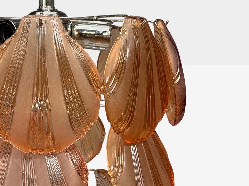 Mid-Century Modern, Orange Shell Motif Murano Glass, Pendant Light, 1960s
