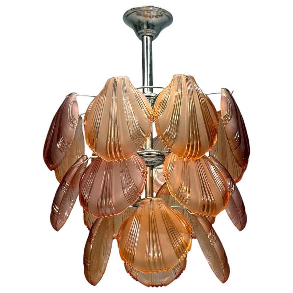 Mid-Century Modern, Orange Shell Motif Murano Glass, Pendant Light, 1960s