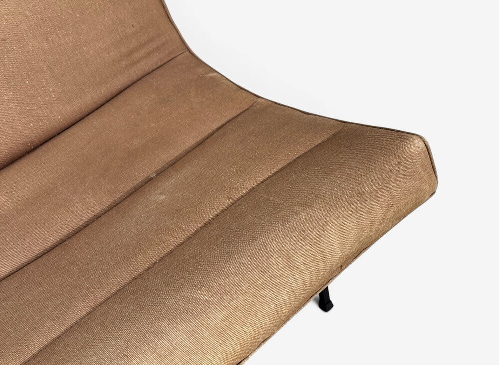 Milo Baughman, Scoop Lounge Chair, Iron, Brown Fabric, USA, 1950s