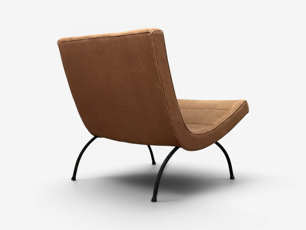 Milo Baughman, Scoop Lounge Chair, Iron, Brown Fabric, USA, 1950s
