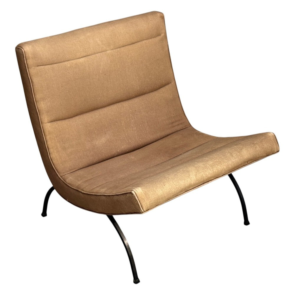Milo Baughman, Scoop Lounge Chair, Iron, Brown Fabric, USA, 1950s